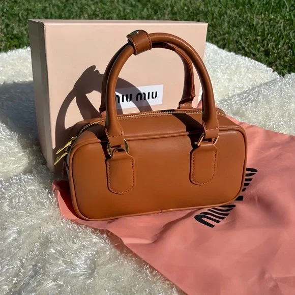 Miu Miu Caramel Leather Mini Bag Cross Body Purse - Picture 3 of 6